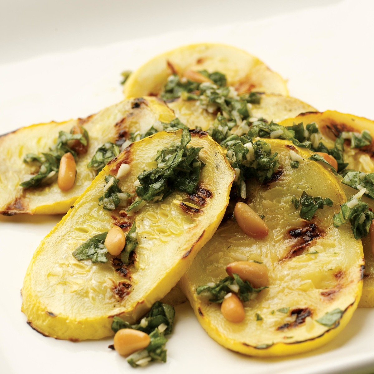 pesto-topped grilled summer squash